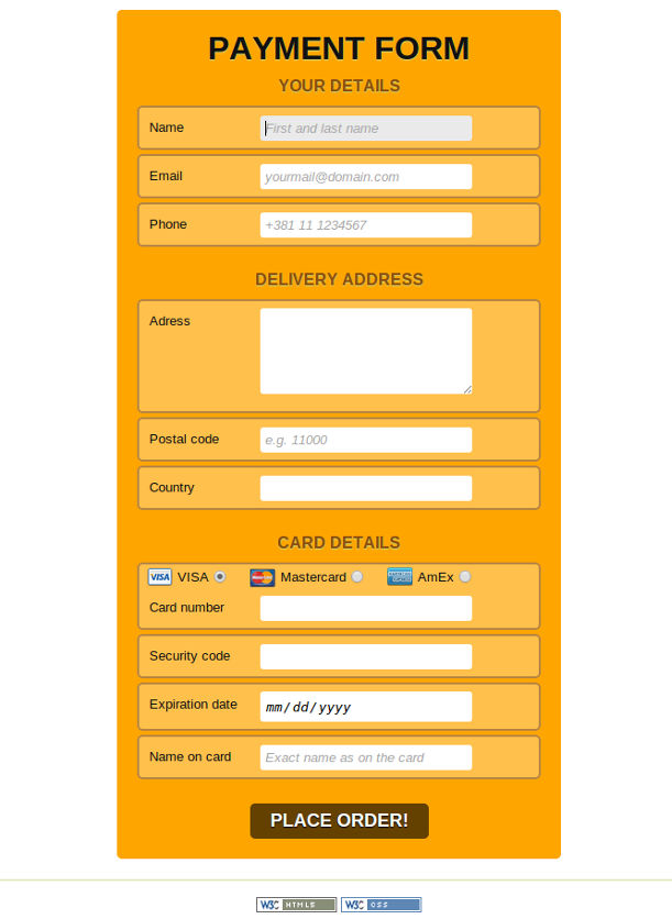html5 payment form